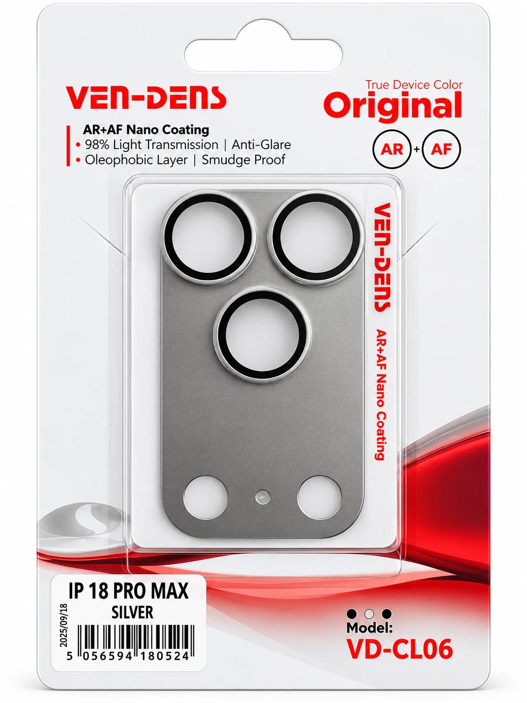 VEN-DENS Camera Lens Protector for iPhone 18 Pro Max – AR+AF Nano Coating | silver, dark cherry, light blue, black