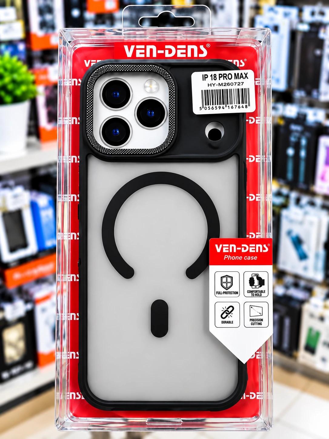 VEN-DENS Magnetic Protective iPhone 18 pro max Case – Black & Frosted Clear | Camera Protection